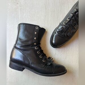 Vintage Justin Boots Justin Diamond J Lace Leather Lace Up Western Cowboy Boots